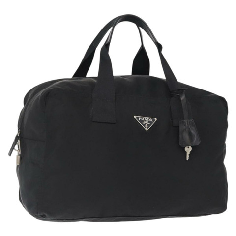 PRADA 波士頓包 尼龍 2way 黑色 銀色 正品 163905A