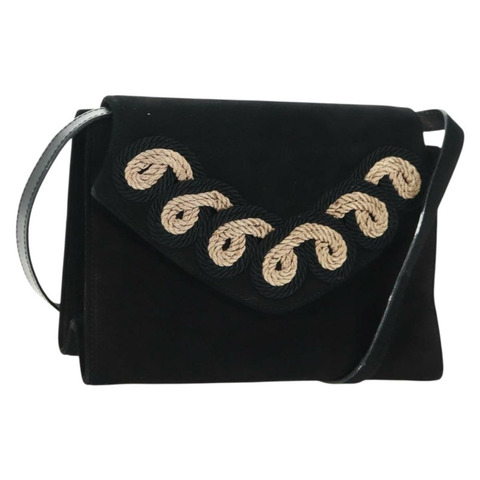 Salvatore Ferragamo 黑色金色麂皮單肩包，正品編號 165613V