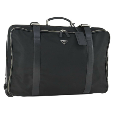 PRADA 手提箱/旅行箱 尼龍皮革 黑色 銀色 正品 165055