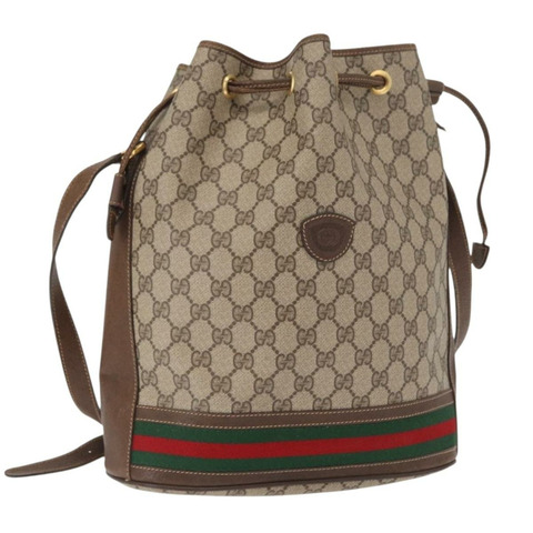 GUCCI GG Supreme Web Sherry Line 手提包 PVC 米色 金色 001 41 0850 Auth am10643