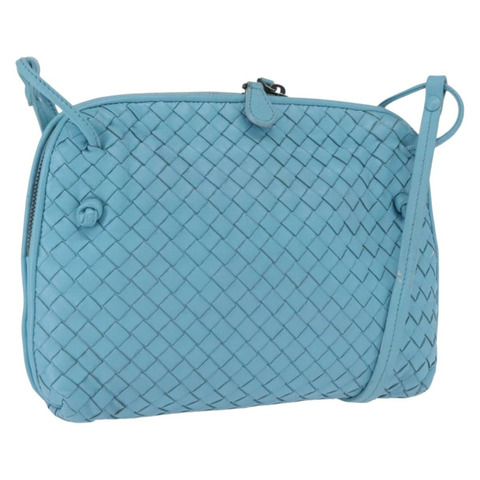 BOTTEGA VENETA INTRECCIATO 皮革肩背包 淺藍色 正品 168149
