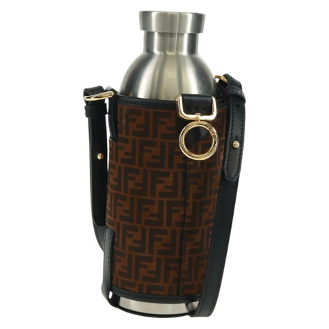 FENDI Zucchino 帆布 24 瓶裝酒瓶架 棕色金色 正品 171378M