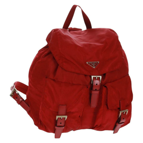 PRADA 雙肩包 尼龍 紅色 銀色 正品 169589V