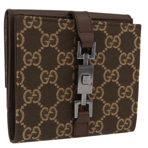 GUCCI GG帆布Jackie錢包 棕色 銀色 035 2773 2131 Auth am10798V