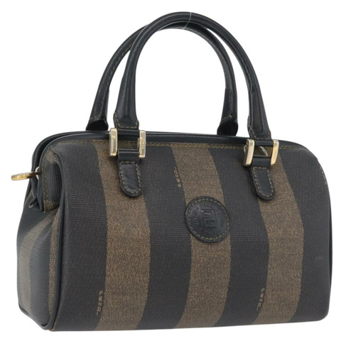 FENDI 胡桃色帆布迷你手提包 PVC 棕色黑色 正品 am10793V