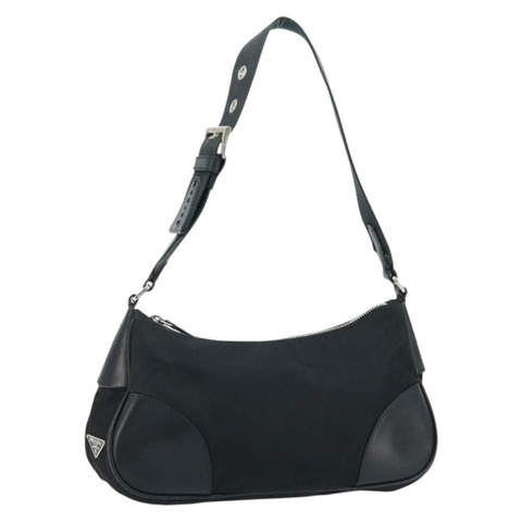 PRADA 單肩包 尼龍 黑色 銀色 正品 ARZ672A