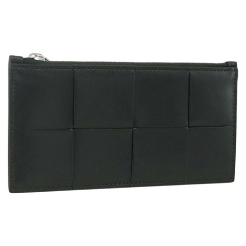 BOTTEGA VENETA MAXI INTRECCIATO 零皮夾 皮革 黑色 銀色 正品 BA11372V