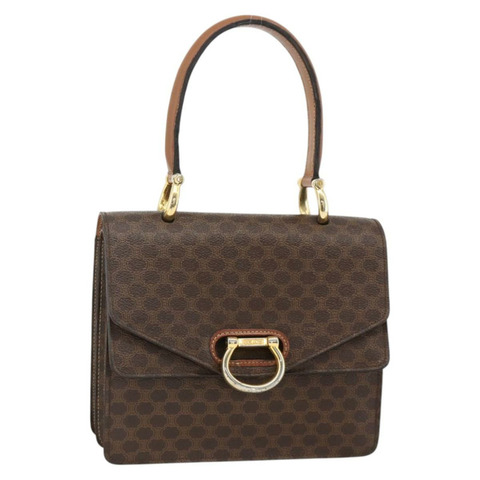 CELINE Macadam帆布手提包 PVC皮革 棕色 金色 正品 174191A