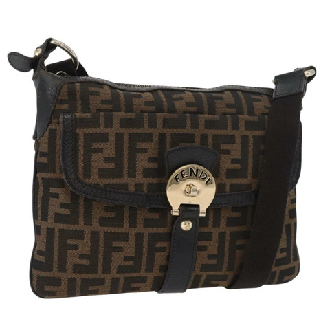 FENDI Zucca帆布單肩包 黑色棕色 正品 177159A
