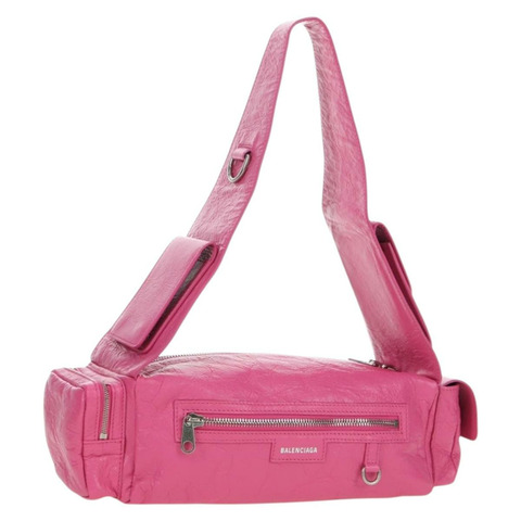 BALENCIAGA Super Busy 單肩包，皮革材質，粉紅色/銀色，貨號 762516，正品編號 177134SM