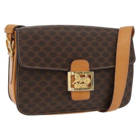CELINE Macadam帆布馬車包 PVC皮革 棕色 金色 正品 177443A