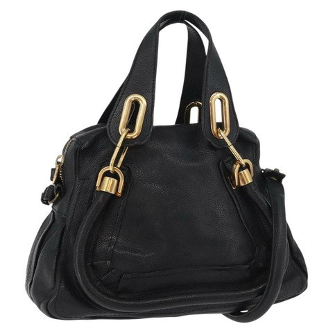 Chloe Paraty 手提包 真皮 兩用 黑色 金色 正品 177044A