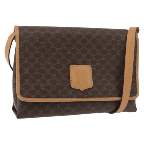 CELINE Macadam帆布肩背包 PVC皮革 棕色 金色 正品 am11484A