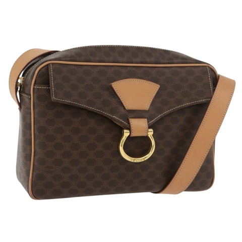 CELINE Macadam帆布肩背包 PVC皮革 棕色 金色 正品 am11493A