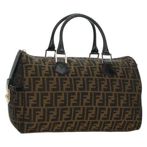 FENDI Zucca帆布迷你波士頓包 棕色/黑色 正品 am11498SAV
