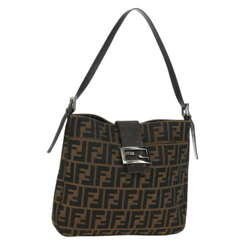 FENDI Zucca帆布Mamma Baguette單肩包 棕色/黑色 正品 177772SAV
