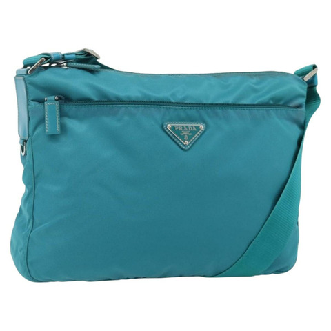 PRADA 單肩包 尼龍材質 綠松石藍 銀色 正品 177218A