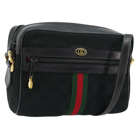 GUCCI GG帆布織帶雪莉線單肩包 黑色 紅色 綠色 正品 178590A