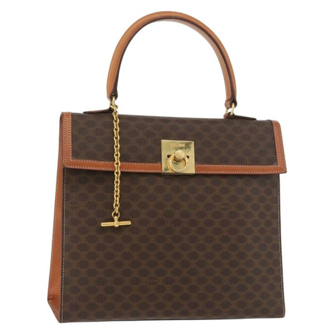 CELINE Macadam帆布手提包 PVC皮革 棕色 金色 正品 178653A