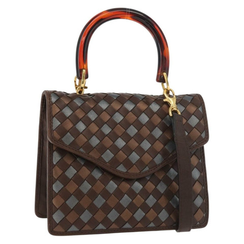 BOTTEGA VENETA INTRECCIATO 手袋 皮革 2way 棕色 金色 Auth 178526A
