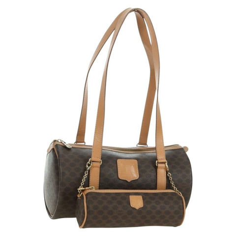 CELINE Macadam帆布波士頓包 PVC皮革 棕色 金色 正品 176802V