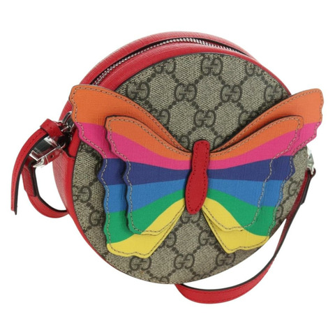 GUCCI GG Supreme 蝴蝶肩背包 PVC 米色銀色 550782 正品 176748V