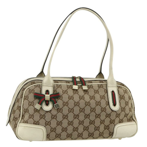 GUCCI GG帆布Princey Web Sherry系列手提包 米色 金色 161720 正品 179038A