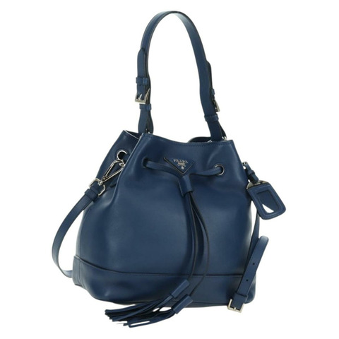 PRADA 皮革雙肩包，海軍藍/銀色，正品，貨號 179301M