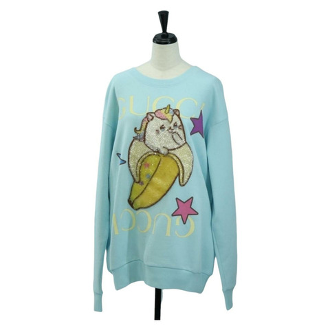 GUCCI Bananya 聯名款運動鞋，棉質淺藍色，貨號 179651M