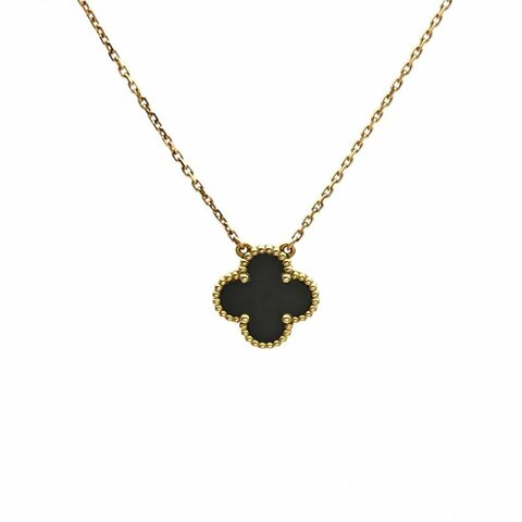 VAN CLEEF&ARPELS VintageAlhambra中號單花項鏈新扣18K黃金/縞瑪瑙