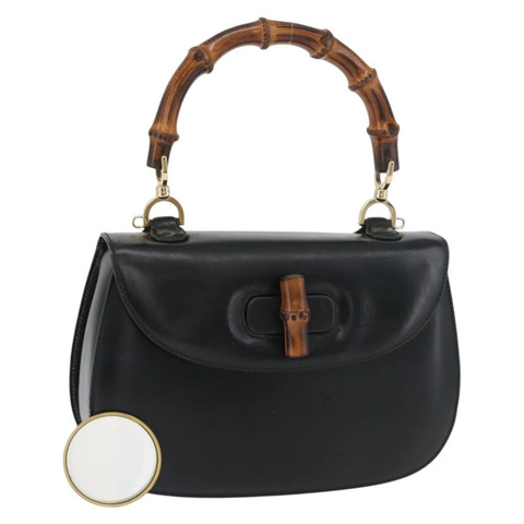 GUCCI 竹節手提包 皮革 黑色 金色 000 1227 0633 正品 178723V
