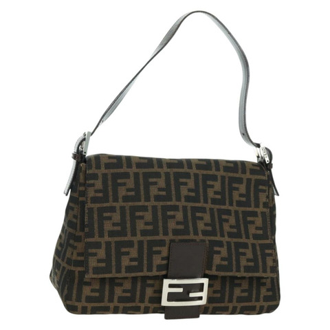 FENDI Zucca帆布Mamma Baguette單肩包 黑色棕色 正品 178747V