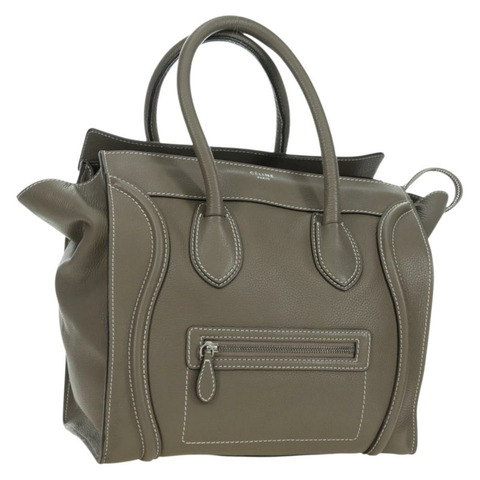 CELINE Luggage Mini Shopper 手提包 皮革 灰色 銀色 正品 am11602V