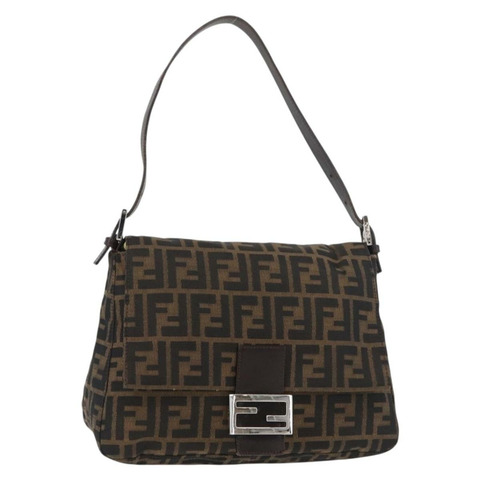 FENDI Zucca帆布Mamma Baguette單肩包 黑色棕色 正品 179387V