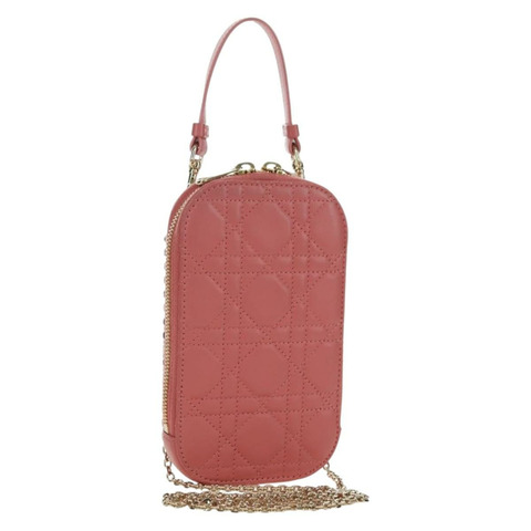 Christian Dior Cannage 鏈條手機包 羊皮 粉紅色 金色 正品 179066M