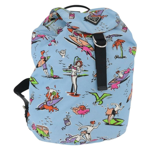 PRADA 雙肩包 尼龍 淺藍色 銀色 正品 179705A