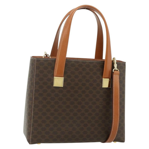 CELINE Macadam帆布手提包 PVC皮革 2way Brown Gold Auth 179713A