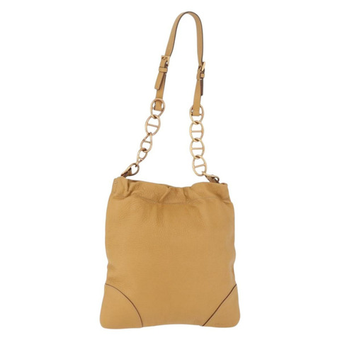 PRADA 鏈條肩背包 皮革 米色 金色 正品 179470A
