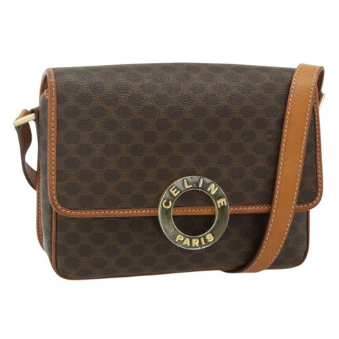 CELINE Macadam帆布肩背包 PVC皮革 棕色 金色 正品 179765A