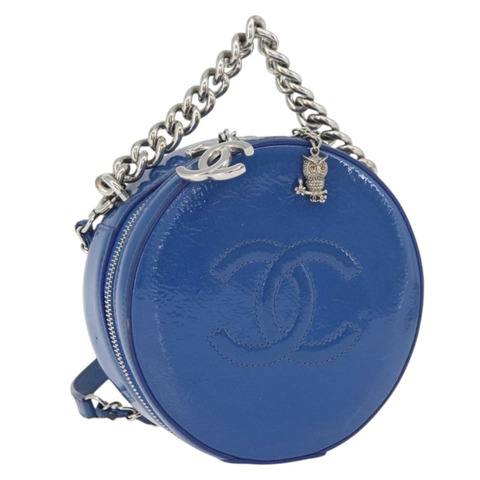 香奈兒 (CHANEL) Matelasse 鏈條肩背包，漆皮材質，藍色，銀色雙C標誌，貨號 179626SAM