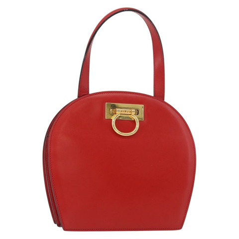 CELINE 圓形手提包 皮革 紅色 金色 正品 179697V