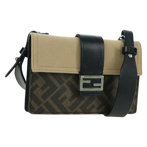 FENDI Zucca帆布水桶包纖薄單肩包 黑色棕色 正品 179706V