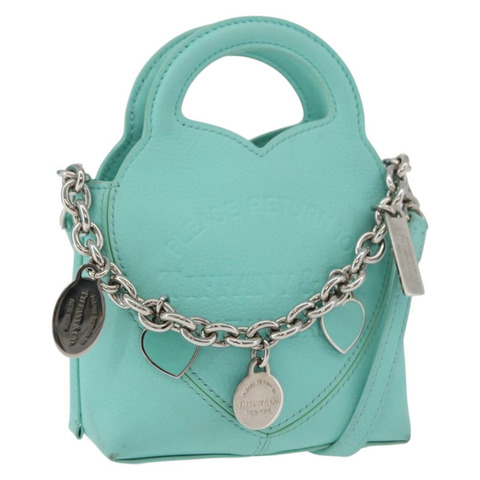 TIFFANY&Co.) Return To Charm 手提包，皮革材質，兩用，綠松石藍/銀色，正品編號 179961A