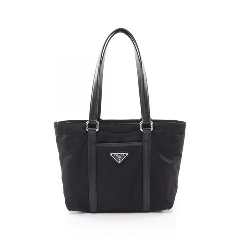 PRADA 三角形標誌單肩手提包，尼龍 Saffiano 皮革，黑色，二手女款