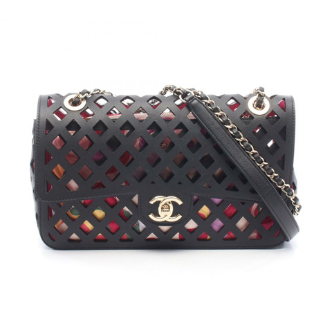 香奈兒 (CHANEL) 鏤空斜背包 AS2376 羊皮 黑色 二手 金色五金 CC