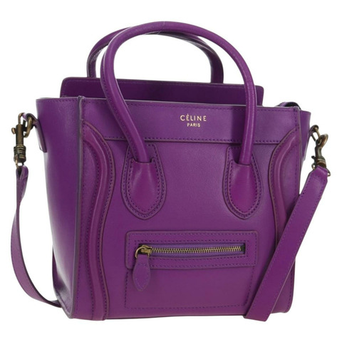 CELINE Luggage Micro Shopper 手提包 皮革 2way 紫色金色 正品 179426SAV