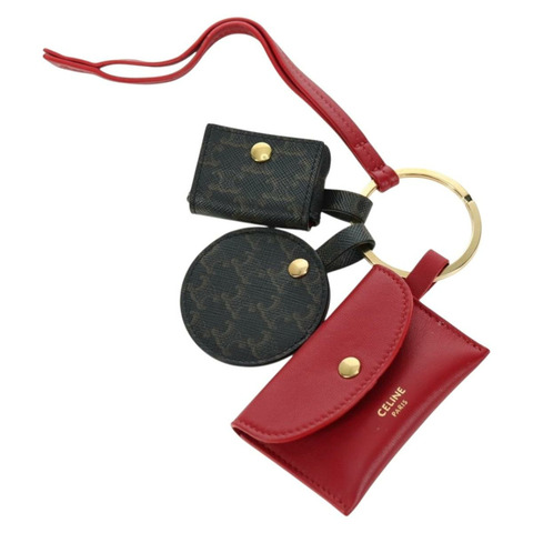 CELINE Macadam帆布Triomphe多功能鑰匙扣吊飾 PVC材質 黑色 紅色 正品 179883M