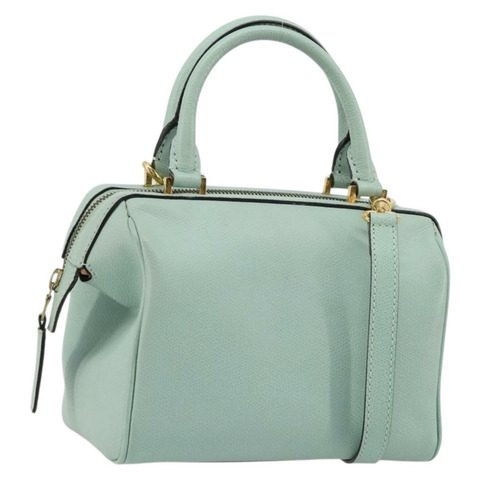 CELINE 手提包 皮革 兩用 淺藍色 金色 正品 180287A