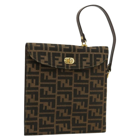FENDI Zucca帆布手提包 黑色棕色 正品 180302A