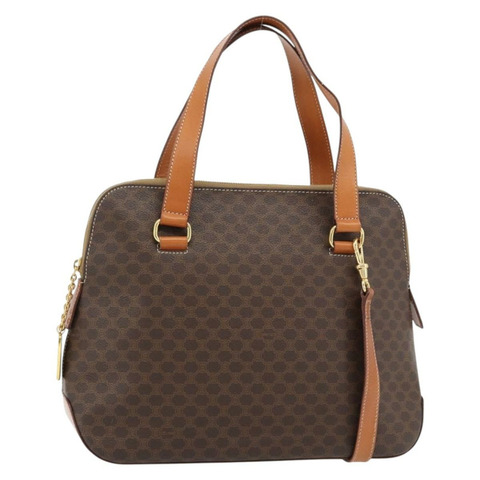 CELINE Macadam帆布手提包 PVC皮革 2way Brown Gold Auth 180489A